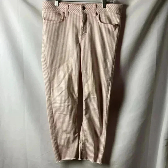 LC LAUREN CONRAD SKINNY CROP JEANS SIZE 12 SOFT RED STRIPE RAW HEM GUC CLEAN - Picture 2 of 13